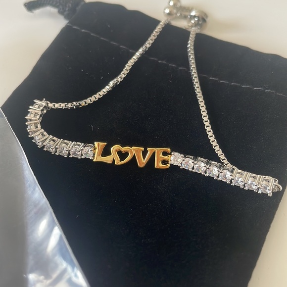 Macys Love Adjustable Bracelet with Fine Silver, Gold and Crystals - Picture 4 of 9